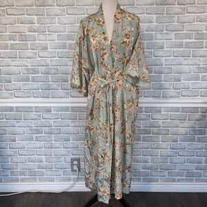 Expressions Vintage Liquid Satin Floral Maxi Robe Bridgerton Bridal Lace Duster